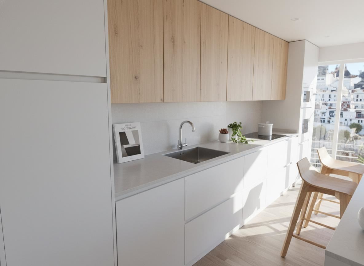 Render 3D cocina moderna con isla