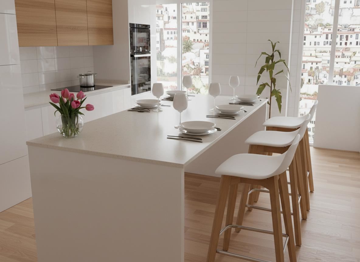 Render 3D cocina minimalista en blanco