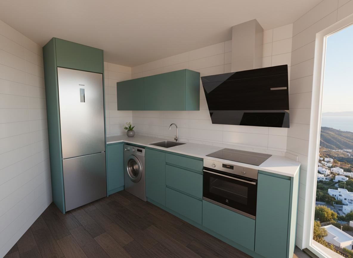 Render 3D cocina clásica moderna con madera