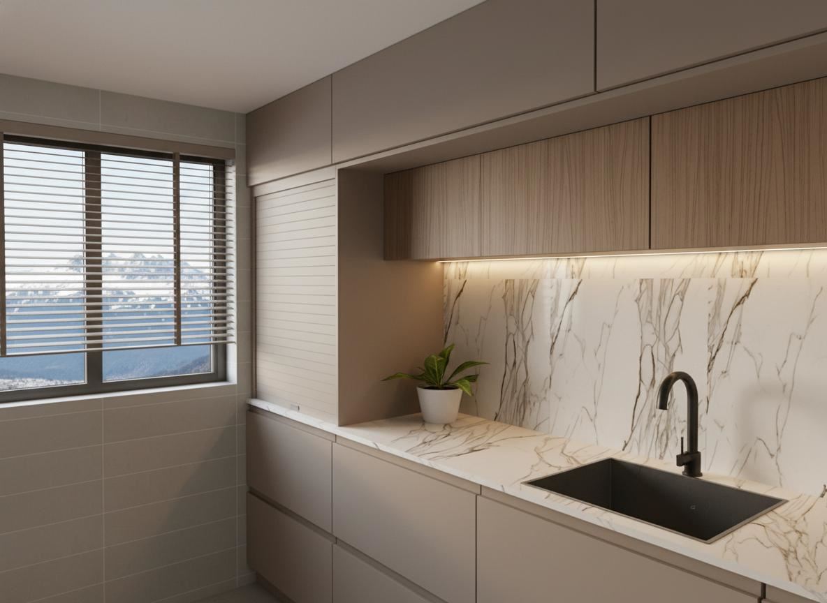 Render 3D cocina de lujo con encimera Dekton