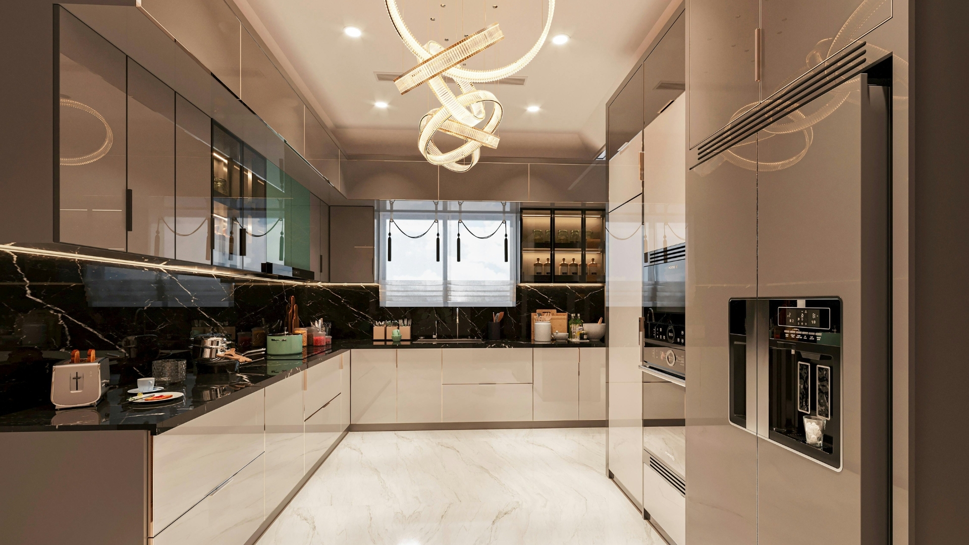 Cocina minimalista Carabanchel 2024 - Cocina compacta optimizada con acabados en gris y blanco